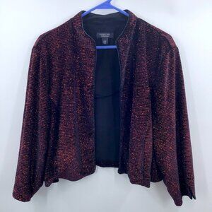 Dressbarn Women's 22W Bolero Cropped Jacket Red Black Metallic Glam Christmas